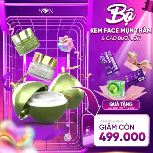 Combo Giảm Mụn Thâm Trắng Xanh SON Cosmetic + Cao Bưởi Lớn SON Cosmetic Kèm Cao Bưởi Nhỏ