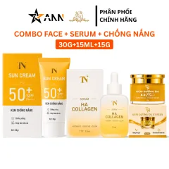 Combo Kem Dưỡng Da X3 Đông Anh - Kem Chống Nắng Sun Cream TN Đông Anh 30g + Serum Cấp Ẩm HA Collagen TN Đông Anh 15ml + Kem Face Nén Collagen X3 Plus Đông Anh 15g Phiên Bản Mới