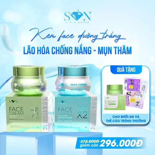 Combo Kem Face Hỗ Trợ Giảm Mụn Xanh Lá + Xanh Biển SON Cosmetic Tặng Cao Bưởi Phiên Bản Mới