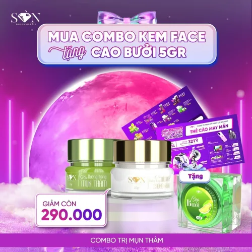 Combo Mụn Thâm Trắng Xanh Son Cosmetic Tặng Cao Bưởi
