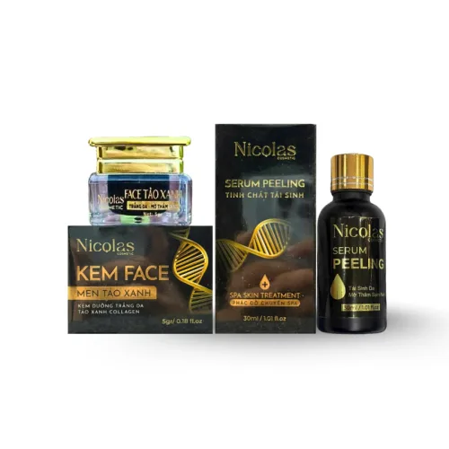 Combo Tái Sinh Nicolas - Serum Peeling 30ml & Kem Face Men Tảo Xanh Collagen 5g Chính Hãng