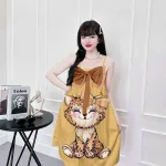 Đầm 2 dây form suông đính nơ hoạ tiết