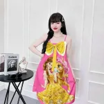 Đầm 2 dây form suông nơ ngực hoạ tiết