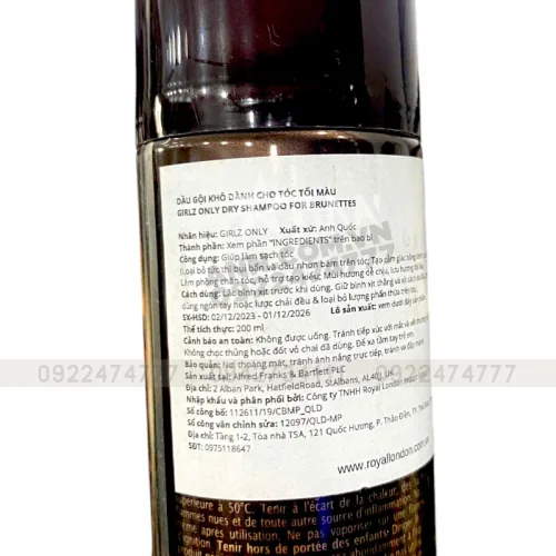 Dầu Gội Khô Girlz Only Màu Nâu 200ml - Dầu Gội Khô Cho Tóc Tối Màu