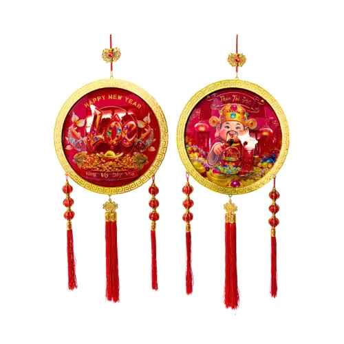 Dây Treo Tròn Đèn Led Không Nhạc Trang Trí Tết - Dây Treo Đèn Tròn Chữ Lộc/Ông Thần Tài