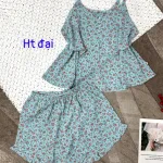 Đồ bộ form rộng quần đùi áo hai dây có nút hoạ tiết