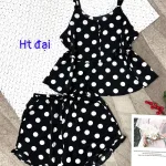 Đồ bộ form rộng quần đùi áo hai dây có nút hoạ tiết