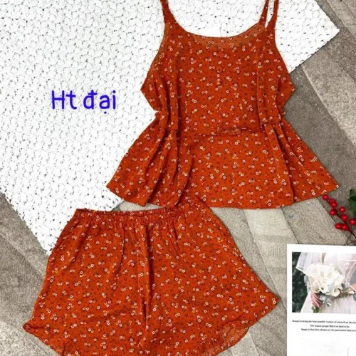 Đồ bộ form rộng quần đùi áo hai dây in hoạ tiết