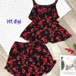 Đồ bộ form rộng quần đùi áo hai dây in hoạ tiết