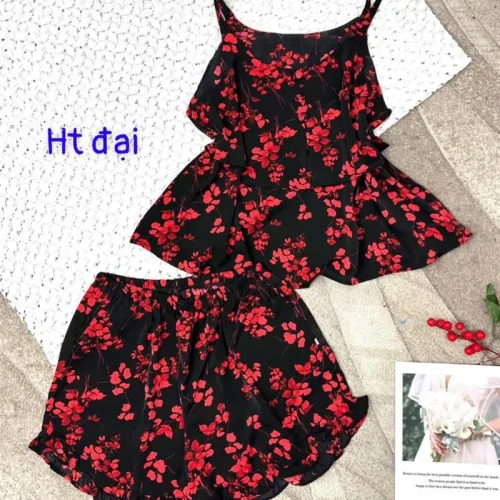 Đồ bộ form rộng quần đùi áo hai dây in hoạ tiết