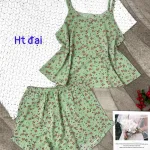 Đồ bộ form rộng quần đùi áo hai dây in hoạ tiết