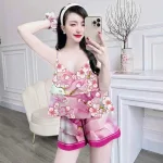 Đồ bộ mặc nhà quần đùi áo dây 1 tầng in hoạ tiết dể thương