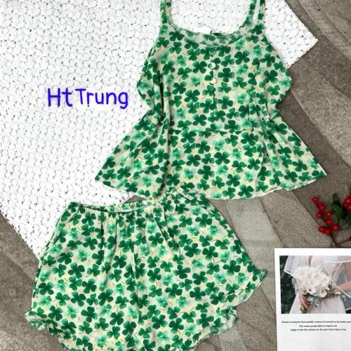 Đồ bộ mango quần đùi áo hai dây in hoạ tiết