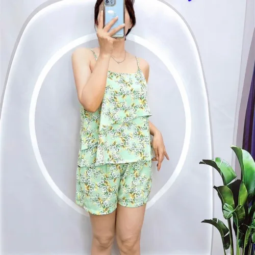 Đồ bộ mango quần đùi áo hai dây in hoạ tiết