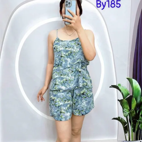 Đồ bộ mango siêu mát quần đùi áo hai dây tầng in hoạ tiết