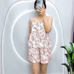 Đồ bộ mango siêu mát quần đùi áo hai dây tầng in hoạ tiết