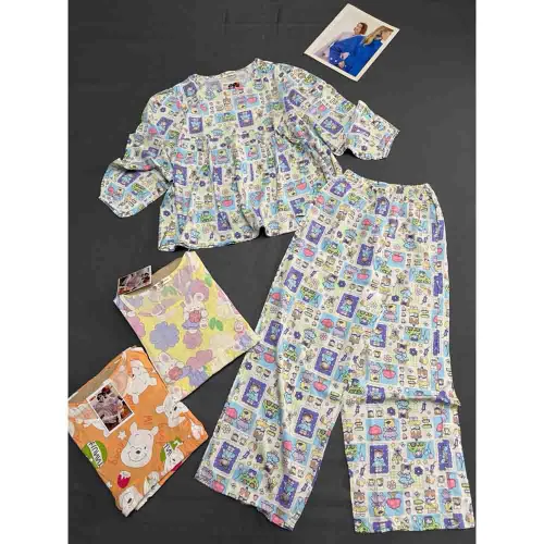Đồ Bộ Nữ Áo Babydoll Tay Dài Quần Dài Họa Tiết Đáng Yêu Vải Tole Thấm Hút Tốt Size 45-62kg