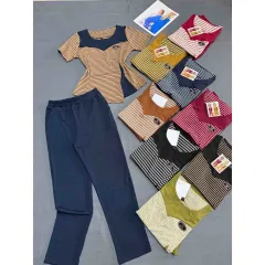Đồ Bộ Nữ Áo Tay Ngắn Sọc Ngang Quần Dài Trơn Vải Borip Mặc Thoải Mái Size 45-62kg