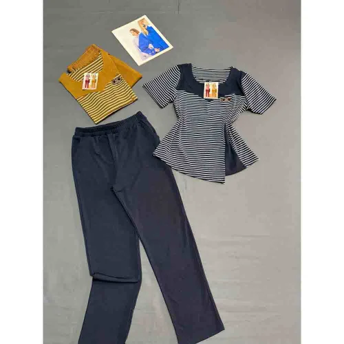 Đồ Bộ Nữ Áo Tay Ngắn Sọc Ngang Quần Dài Trơn Vải Borip Mặc Thoải Mái Size 45-62kg