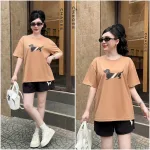 Đồ Bộ Nữ Áo Thun Cổ Tròn Tay Ngắn Quần Đùi Thể Thao Năng Động Vải Cotton Thoáng Mát Size 45-62kg