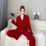 Đồ bộ pijama quần dài áo tay dài cổ bẻ màu trơn