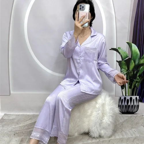 Đồ bộ pijama quần dài áo tay dài cổ bẻ màu trơn