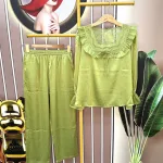 Đồ bộ pijama quần dài áo tay dài cổ vuông phối ren