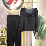 Đồ bộ pijama quần dài áo tay dài cổ vuông phối ren