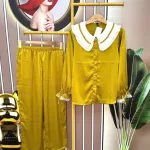 Đồ bộ pijama quần dài áo tay dài màu trơn cổ lá sen