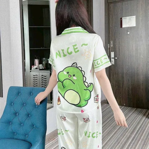 Đồ bộ pijama quần dài áo tay ngắn cổ bẻ hoạ tiết