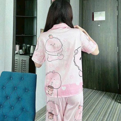 Đồ bộ pijama quần dài áo tay ngắn cổ bẻ hoạ tiết