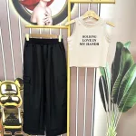 Đồ bộ quần dài áo croptop sát nách in chữ