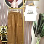 Đồ bộ quần dài áo croptop sát nách in chữ
