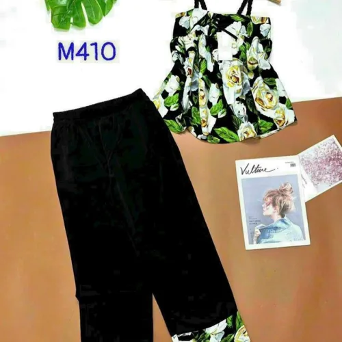 Đồ bộ quần dài áo dây hoạ tiết mặc nhà
