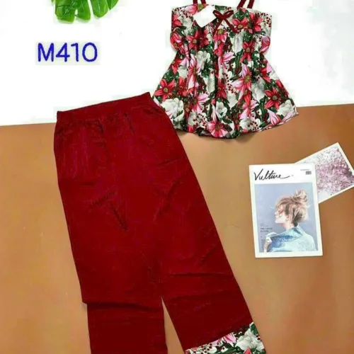Đồ bộ quần dài áo dây hoạ tiết mặc nhà