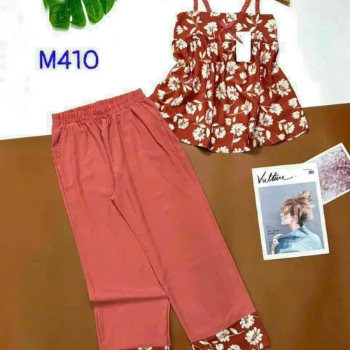 Đồ bộ quần dài áo dây hoạ tiết mặc nhà
