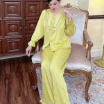 Đồ bộ quần dài áo tay dài bèo cổ v màu trơn