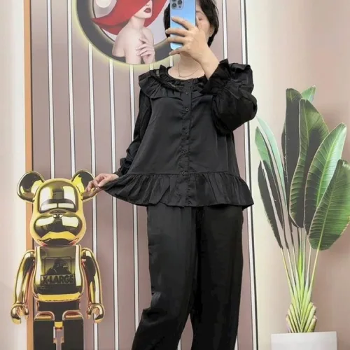 Đồ bộ quần dài áo tay dài bèo màu trơn