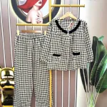 Đồ bộ quần dài áo tay dài cổ bèo caro
