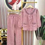Đồ bộ quần dài áo tay dài cổ bèo caro