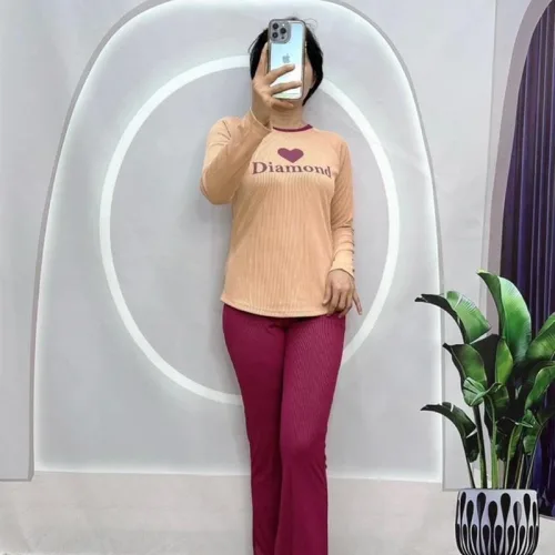 Đồ bộ quần dài áo tay dài cổ tròn in chữ