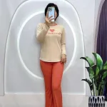 Đồ bộ quần dài áo tay dài cổ tròn in chữ