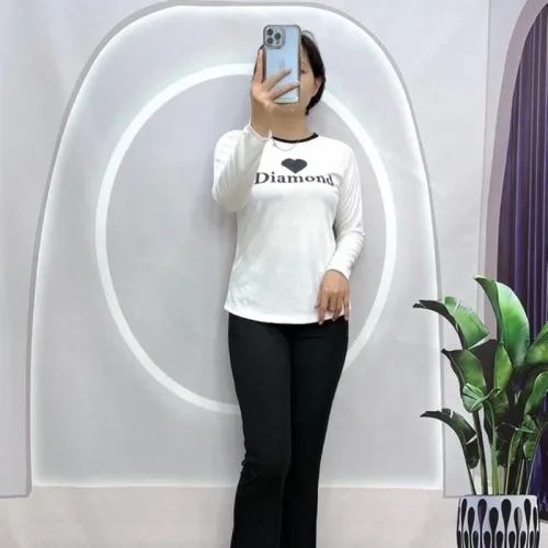 Đồ bộ quần dài áo tay dài cổ tròn in chữ