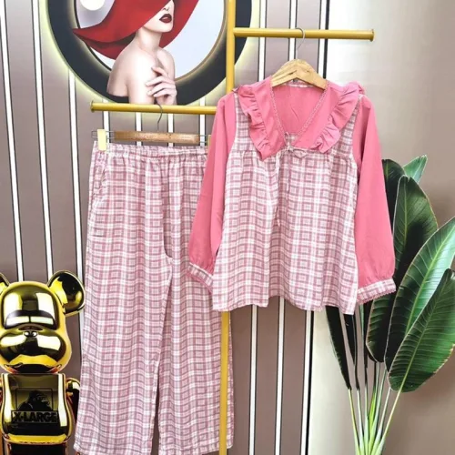 Đồ bộ quần dài áo tay dài cổ v caro