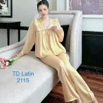 Đồ bộ quần dài áo tay dài cổ v màu trơn
