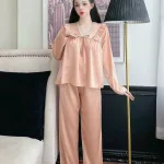 Đồ bộ quần dài áo tay dài cổ v màu trơn