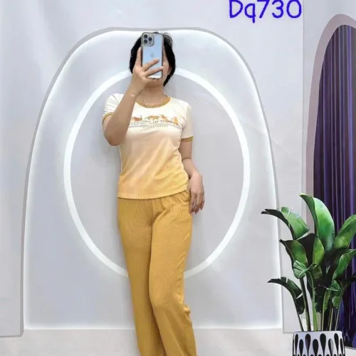 Đồ bộ quần dài áo tay ngắn 2 màu in chữ