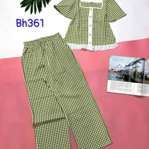 Đồ bộ quần dài áo tay ngắn caro