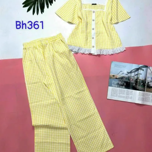 Đồ bộ quần dài áo tay ngắn caro