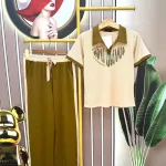 Đồ bộ quần dài áo tay ngắn cổ bẻ in hình